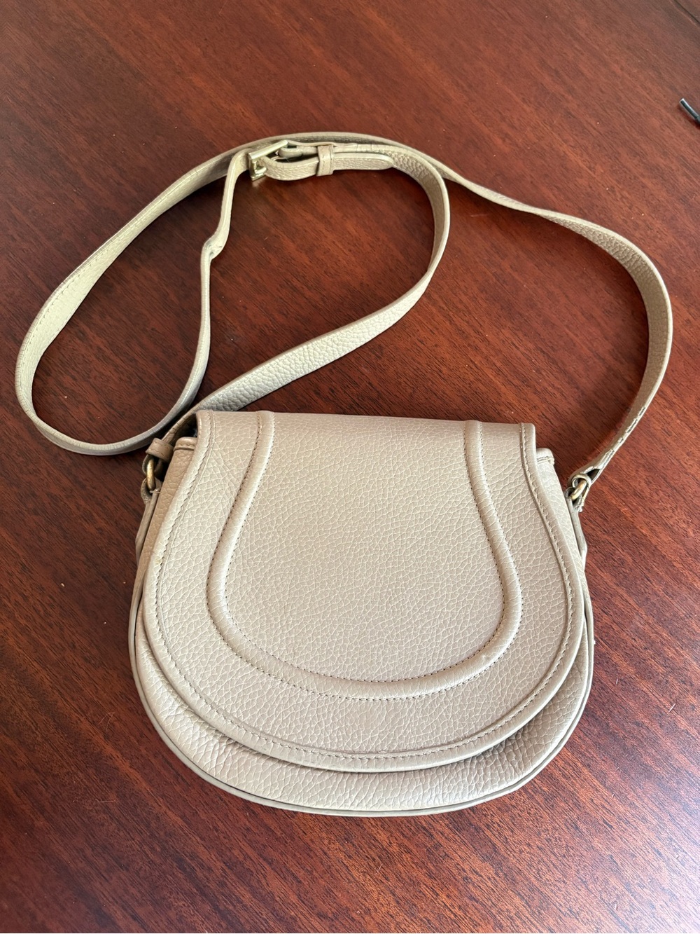 GiGi New York Pebbled Saddle Crossbody in Taupe